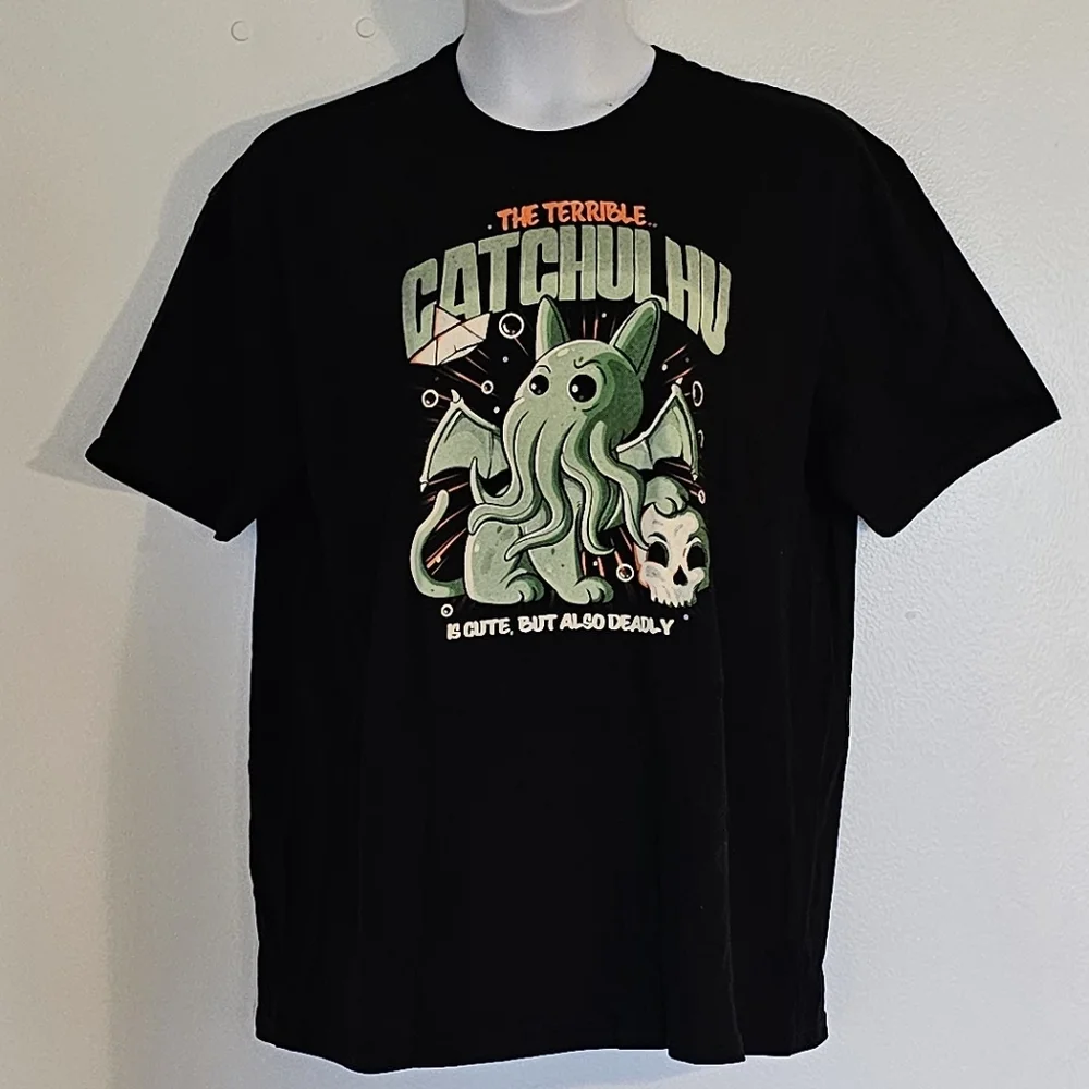 NWOT XL Unisex Mens Cthulhu Cat Catchulhu Lovecraft Tee Cute Gift! - Picture 3 of 7